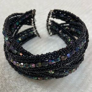 Black and Iridescent Bead Cuff Bracelet